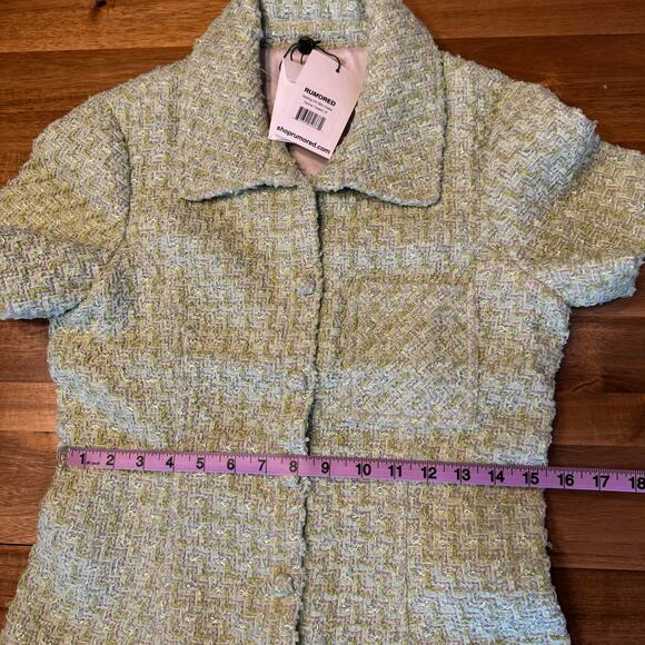 Rumored Notting Hill Mini Dress Chic Minimalist Modern Sz 6 Green Tennis Tweed - Picture 10 of 13